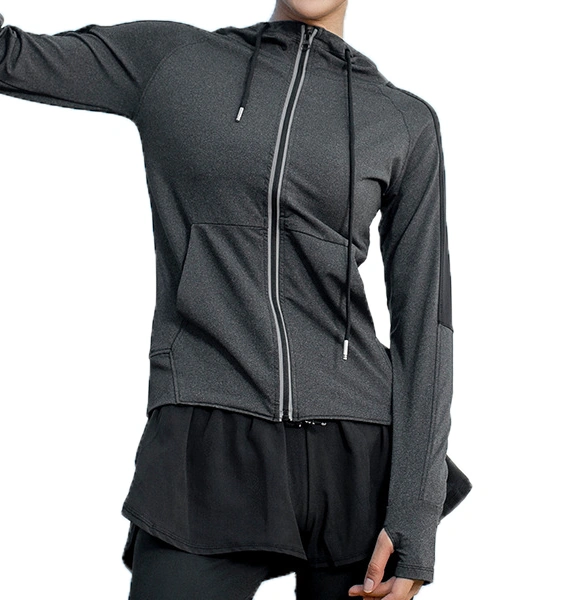 Women's Hooded Long Sleeve Workout Fast Dry Running Sweatshirt Gym Shirt Zipper Jacket Sports Tops