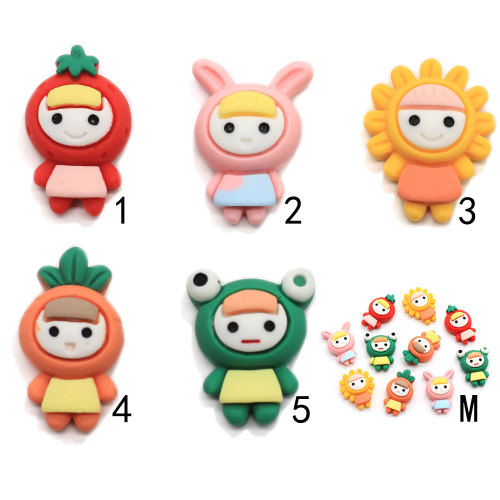 Kawaii Cartoon Girl Boy Resin Beads Flatback Cabochon Baby Carrot Tomato Sunflower Rabbit Flog DIY Art Decor Factory Supply