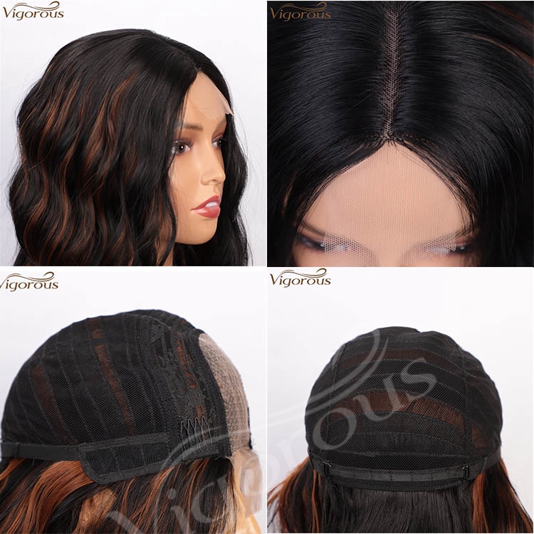 Vigorous Cheap Top Quality Short Wavy Synthetic Middle Part Lace Wigs Heat Resistant Wholesale Price Wigs For black White Women