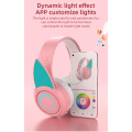 RGB ELF Headphone Wireless 5.0 Gaming Pink Headset with 7.1 Surround Sound Built-in Mic Customizable Lighting and Effect