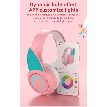 RGB ELF Headphone Wireless 5.0 Gaming Pink Headset with 7.1 Surround Sound Built-in Mic Customizable Lighting and Effect