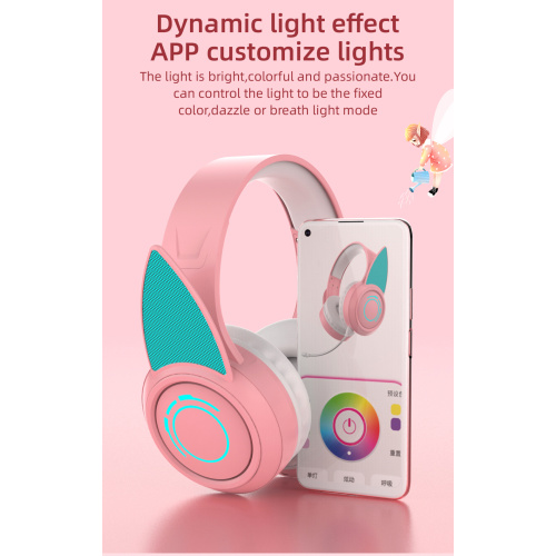 RGB ELF Headphone Wireless 5.0 Gaming Pink Headset with 7.1 Surround Sound Built-in Mic Customizable Lighting and Effect