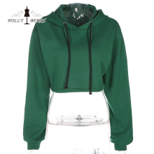 Hooded Midriff-baring Cotton Casual Short Sports Pullover