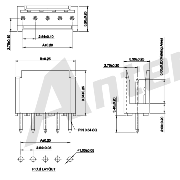 2,54 mm de linha única 180 ° Wafer A2549WVK-XP