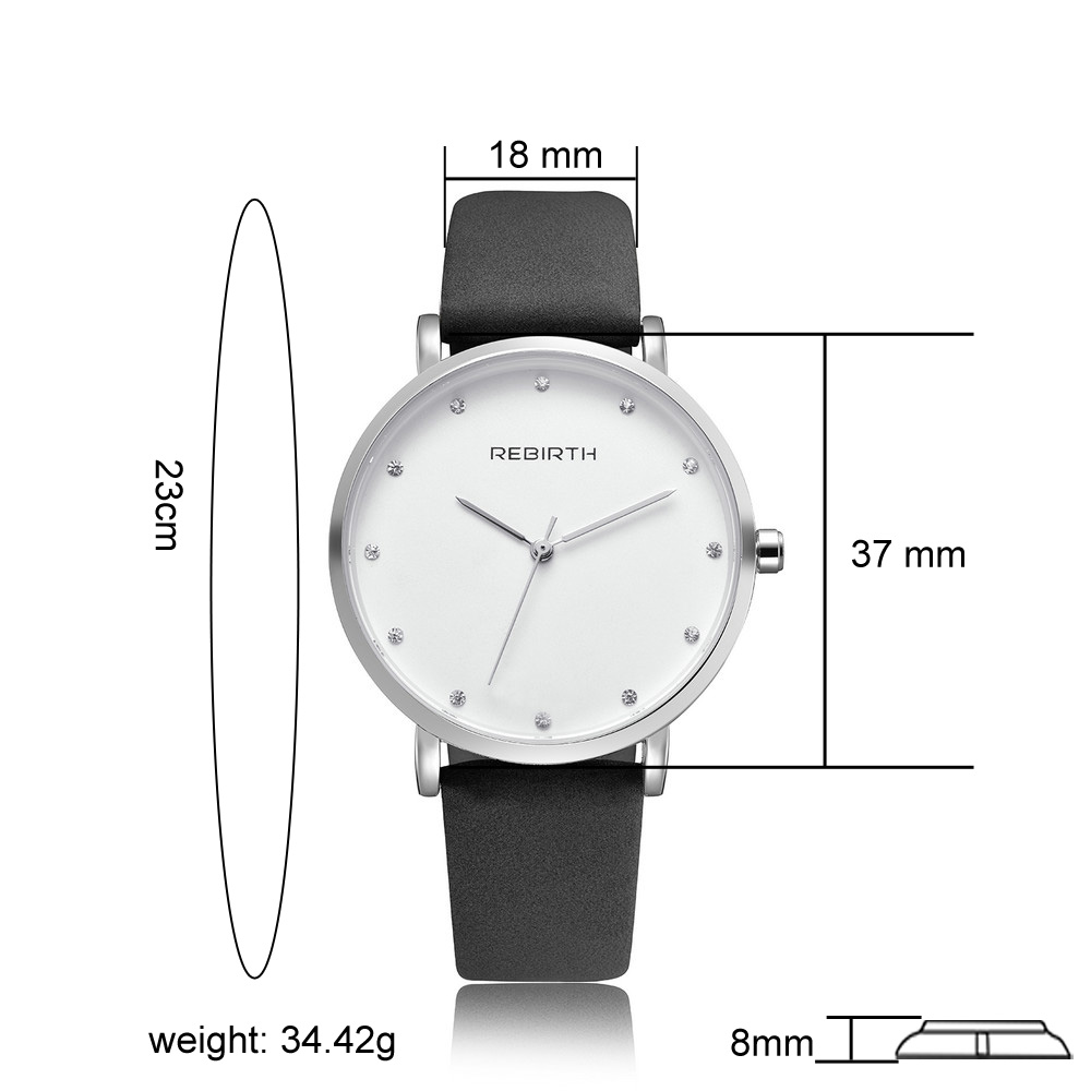 REBIRTH RE057D Women's Quartz Movement Watch Simple Style Fashion Watches Casual Leather Band Watches