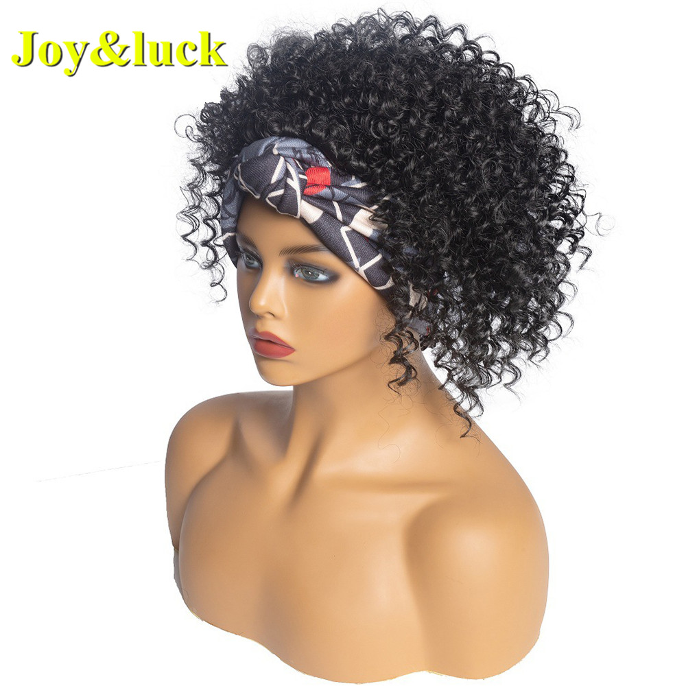 Wholesale Prices for Black Women Ladies Hair Ombre Grey Hairband Black Short Afro Kinky Curly Headband Wig Synthetic Hair Wigs