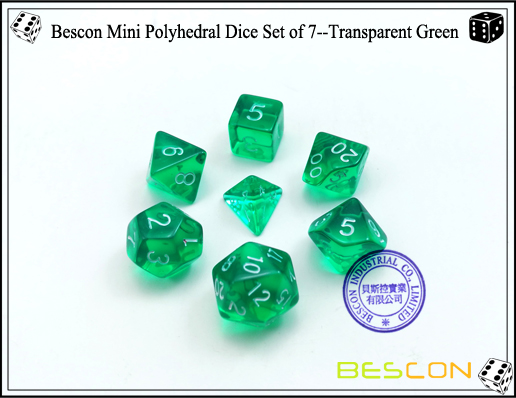 Conjunto de dados poliédricos Bescon Mini de 7 - Verde transparente-1 Bescon Mini Polyhedral Dice Set of 7--Transparent Green-1