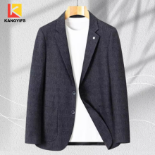Retro Navy Blue Letter Pattern Casual Suit Jacket