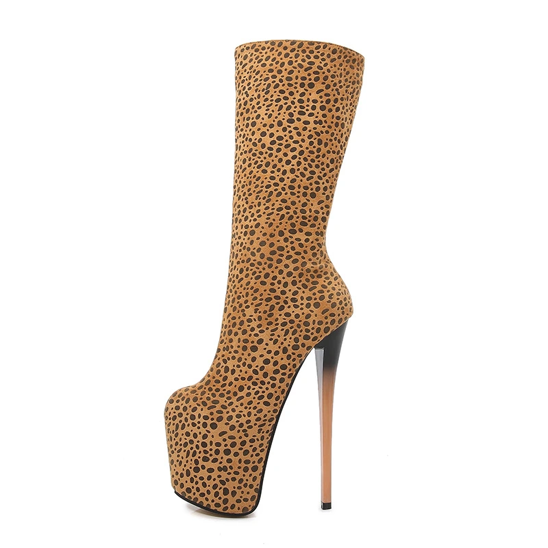 Superstarer 2020 Leopard Print Sexy High Heels Boots Women's Luxury High Heels Boots 34-50 Size