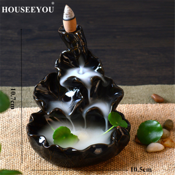 10Pcs Incense Cones + Backflow Incense Burner Incensory Buddha Statue Ceramic Aroma Smoke Censer Zen Room Incense Joss Holder