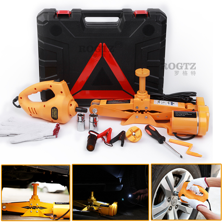 Hot Sale 12V 3T CE ISO Manufacturer Portable Durable Electric Screw Scissor Car Jack and Impact Wrench Quick Repair Tools Sets