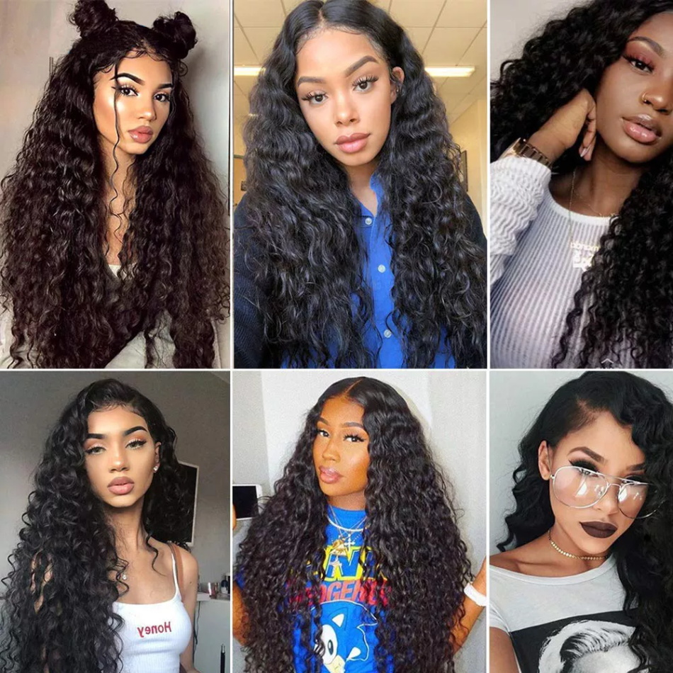 Deep Wave Remy Hair Wig Brazilian Transparent Lace Front Human Hair Wigs Virgin Hair Black Wig