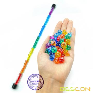 Bescon 49pcs Rainbow Gem Mini Polyhedral Dice Set in Long Tube, Rainbow Dungeons and Dragons RPG Dice 7X7pcs, Mini Gem Dice Set