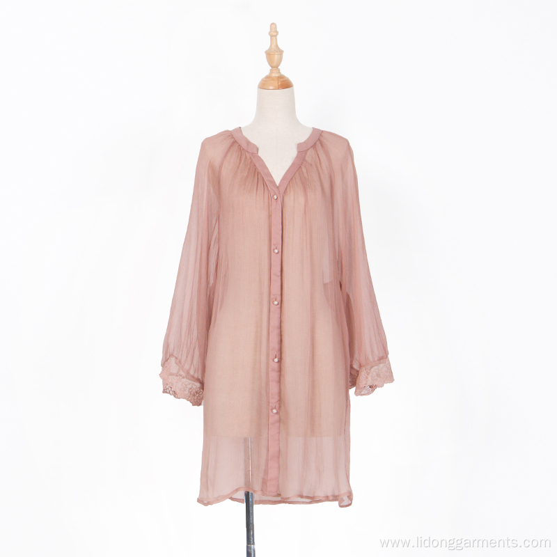 Real Silk Long Sleeve Transparent Mini Dress