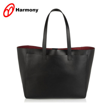 2018 Fashion Style black leather woven tote bag