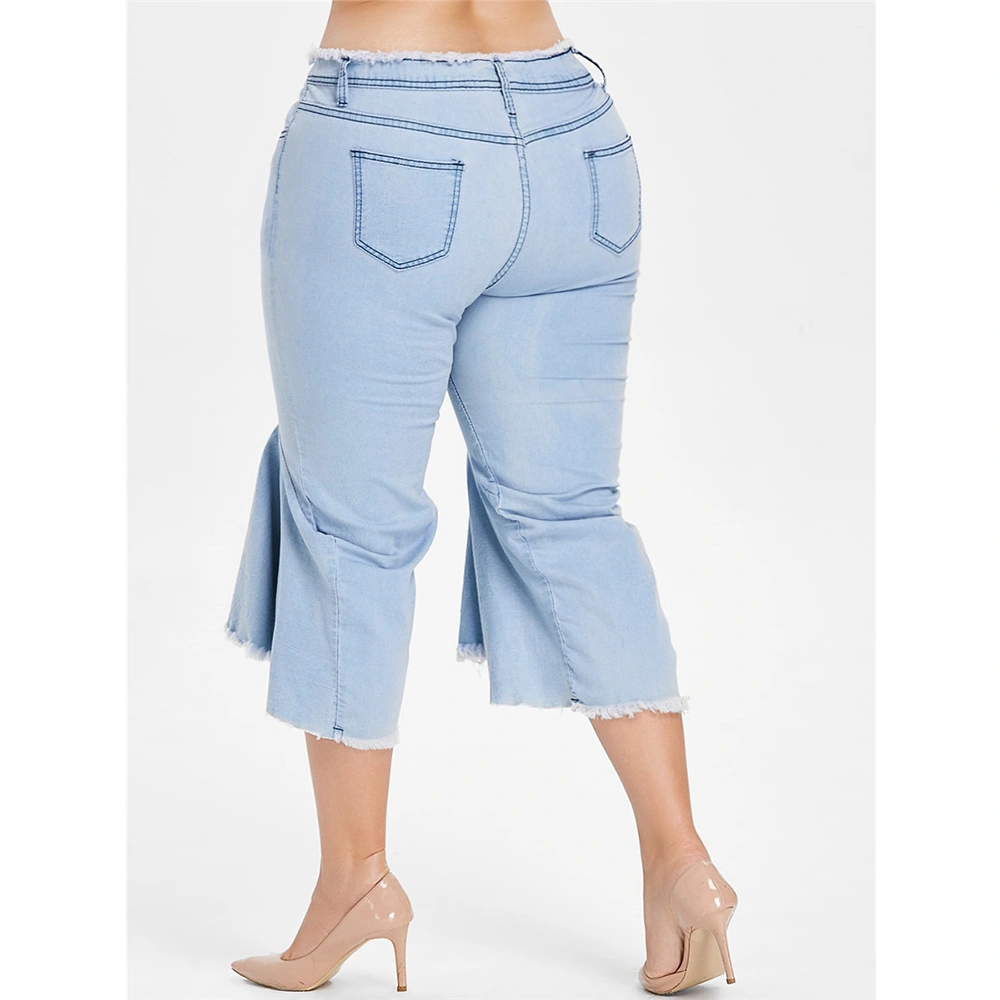 2021 Large-Size Floundered Jeans with Rough Edges