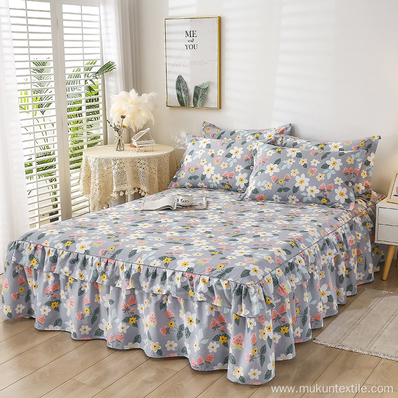 Wholesale beautiful printed bedskirt sheet set