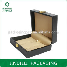 Black wooden leather jewelry box with metal lock for ring