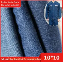 340g 100% Cotton Jean Fabric Medium Thick Twill Elastic Free 10s Cotton Denim Fabric