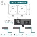 マウントダブルボウルモダンキッチンシンクの下に手作り