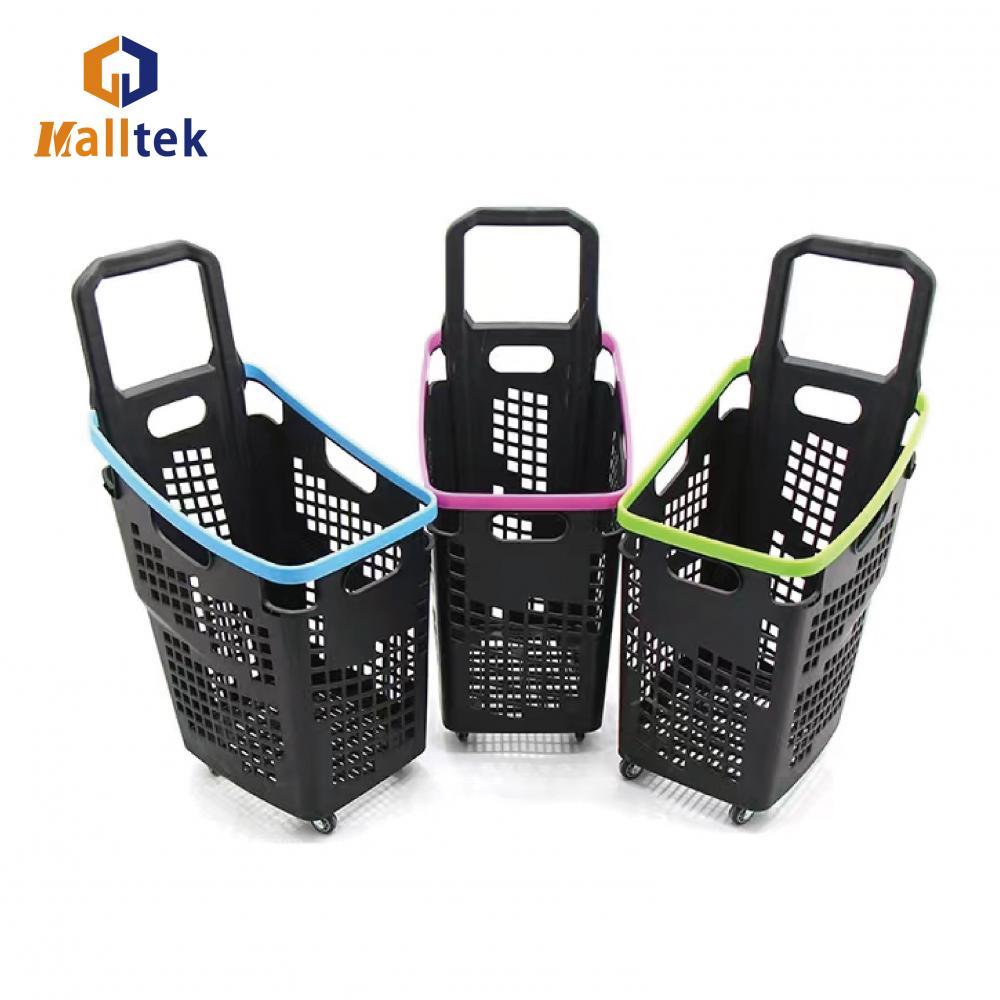 New Design Plastic Rolling Supermarket Shopping Basket