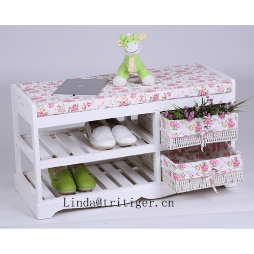 Wooden Shoe Rack Storage Bench with Basket drawers