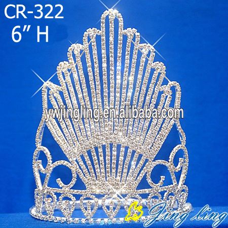 Fan Rhinestone Pageant Full Crown Round Diadem