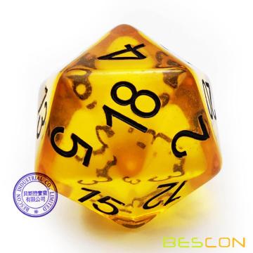 Bescon Amber Jumbo D20 38MM, Big Size 20 Sides Dice, Big 20 Faces Cube 1.5 inch