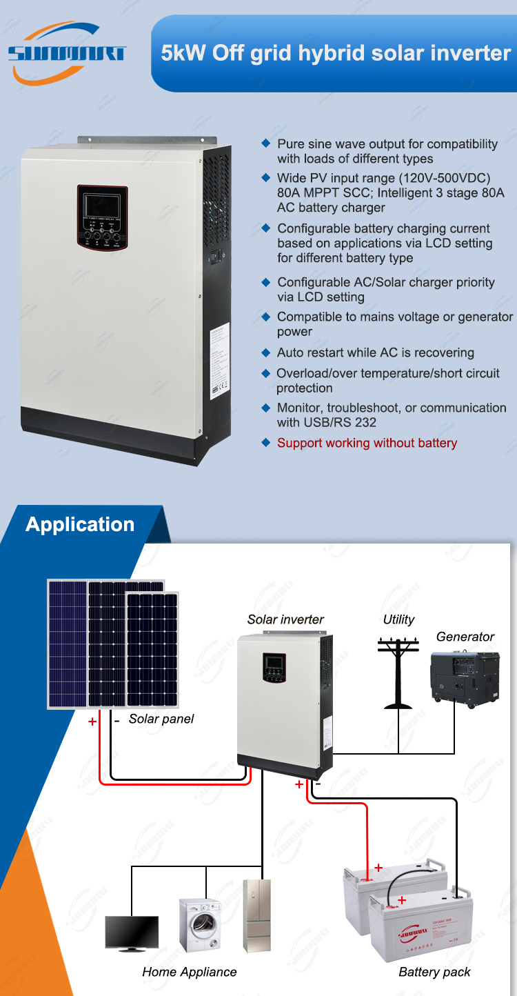 5kw Off Grid Solar Hybrid Inverter With 80a Mppt Controller, High ...
