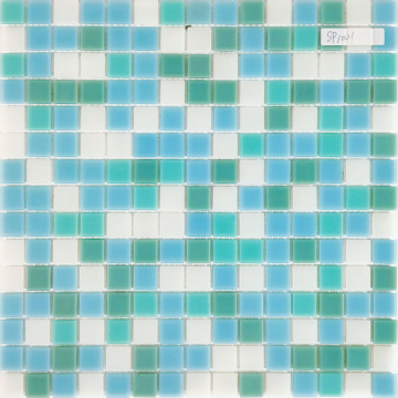 Mixed Blues Art Glass Mosaic Green Pool Tiles