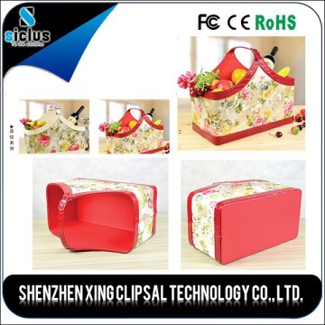 2015 fashional portable faux leather storage basket