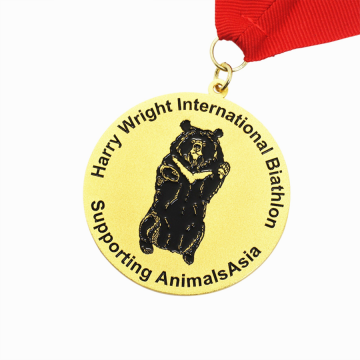 Custom Gold Round Metal International Animal Bear Medal