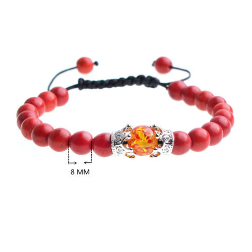 Amber and Crown Charm Red Turquoise Beads Woven Bracelet