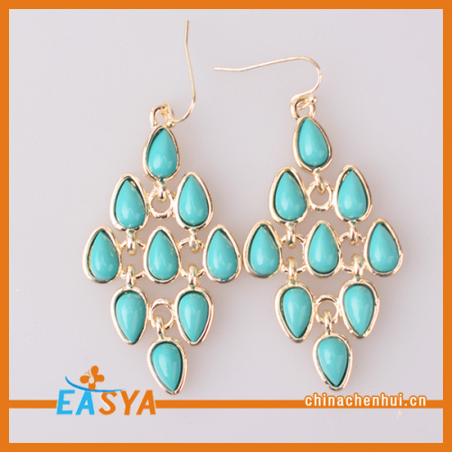 Boucles d'oreilles Chandelier de mode larme Turquoise strass