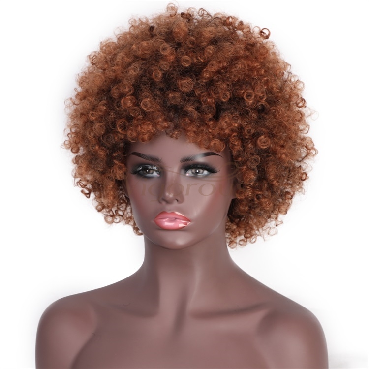 Vigorous Synthetic Afro Kinky Curly Wigs Short Brown Hair Wig Fluffy High Temperature Heat Resistant Fiber Wig for Black Women