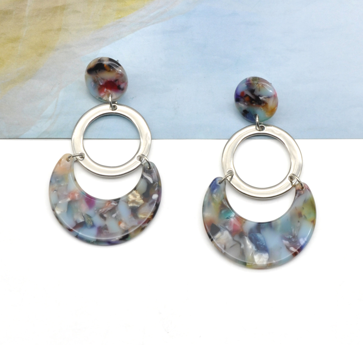 Manufacturer colorful blue moon shape silver plated acetate women earrings jewelry