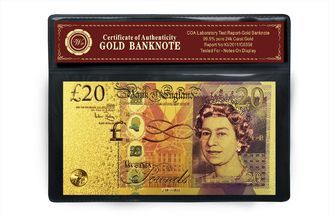 Color 24K Gold Banknote 20 Pound Banknote with COA Frame Best For Souvenir Gift