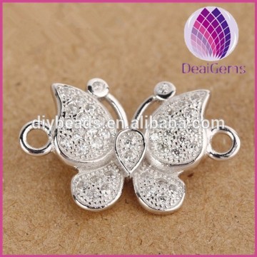 Jewelry finding micro pave crystal 925 sterling silver butterfly connector buckle