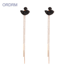 Womens delicate black crystal swan drop earrings