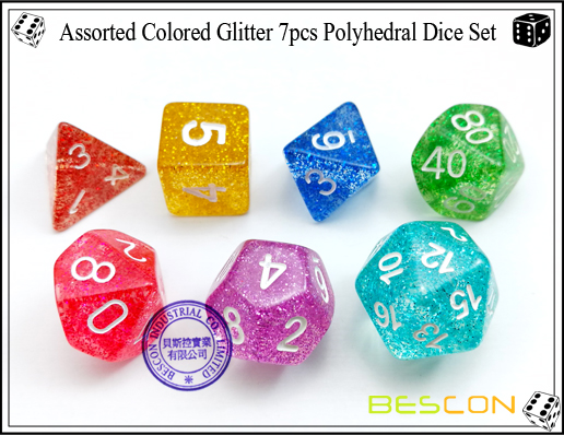 Assorted Colored Glitter 7pcs Polyhedral Dice Set-3