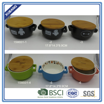 New Product Fashion Creative Double Handle Ceramic Noodle Bowl rice bowl with lids