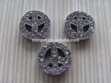 Zinc Alloy 8mm Rhinestone Peace Symbol Charm