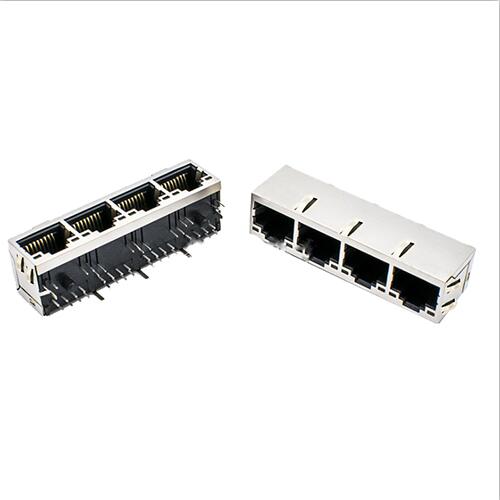 RJ45ジャックサイドエントリシールド付き1x4Pフロント4.57