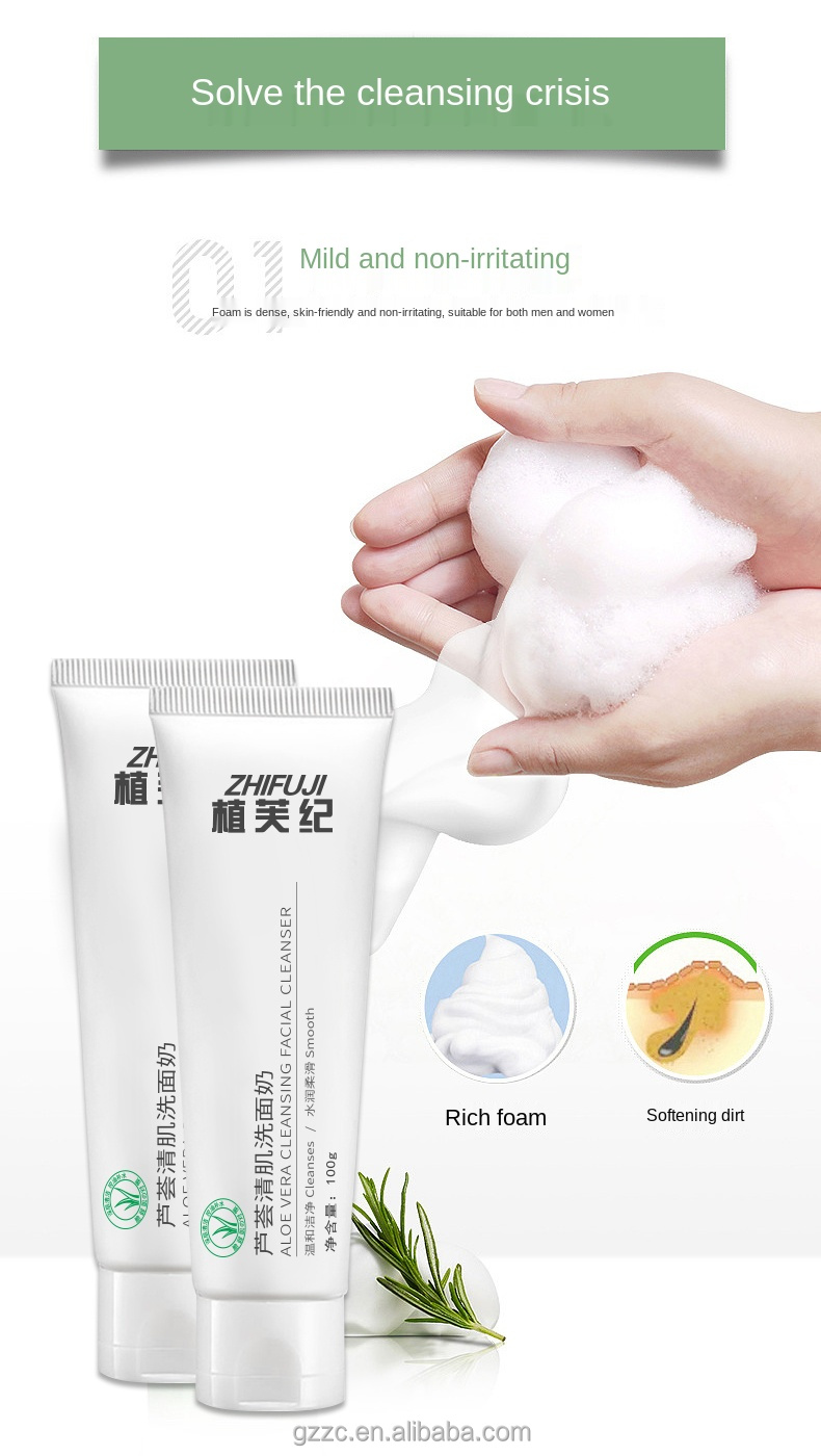 Hot seller wholesale private label custom logo oem odm natural organic aloe vera foaming face wash facial cleanser