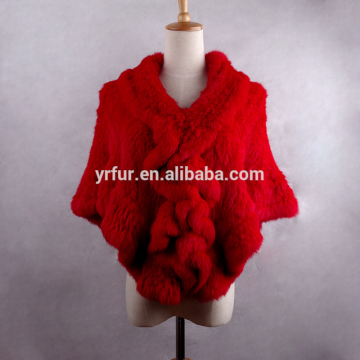 YR433 Hot Sale Various Colors Rabbit Hand Made Ponchos Women Fur Poncho