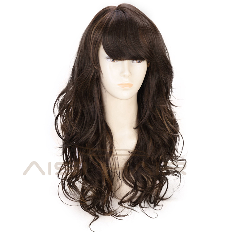 Aisi Hair Long Wavy Brown Bang Wig Heat Resistant Synthetic Hair Wig For Black White Women Fashion Cosplay Christmas Wigs