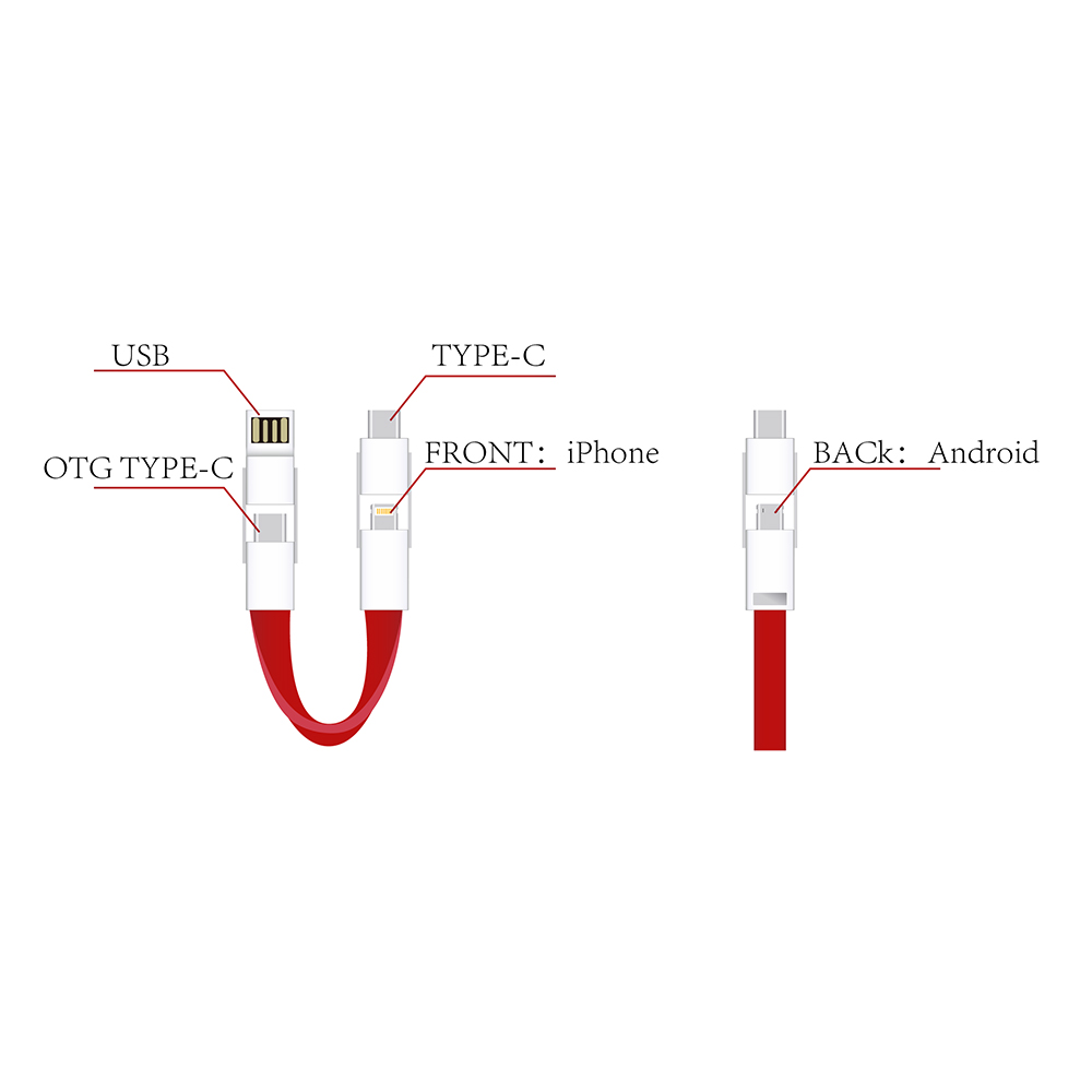 Yijiashishang New promotional gift 4 in 1 keychain usb data charging kable cable charger with OTG function work for all phones