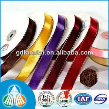 wholesale woven gold edge color satin ribbon