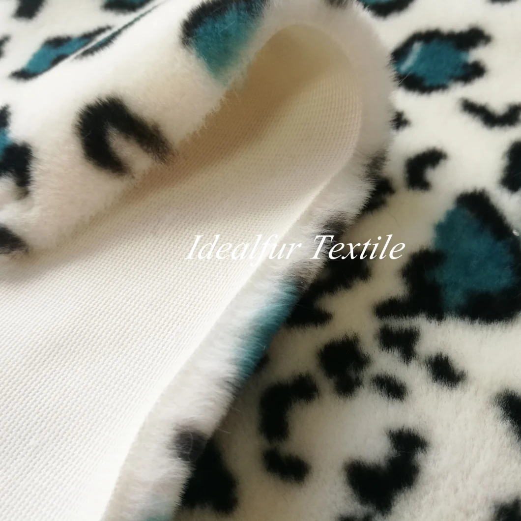 Blue Leopard Print Rabbit Fake Fur