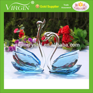 High quality lake blue glass couple swan,crystal swan model for wedding centerpiece